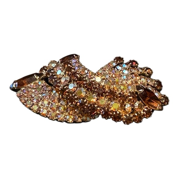 Vintage Dimensional Aurora Borealis w/chocolate rhinestone Brooch JB5 - Picture 3 of 4